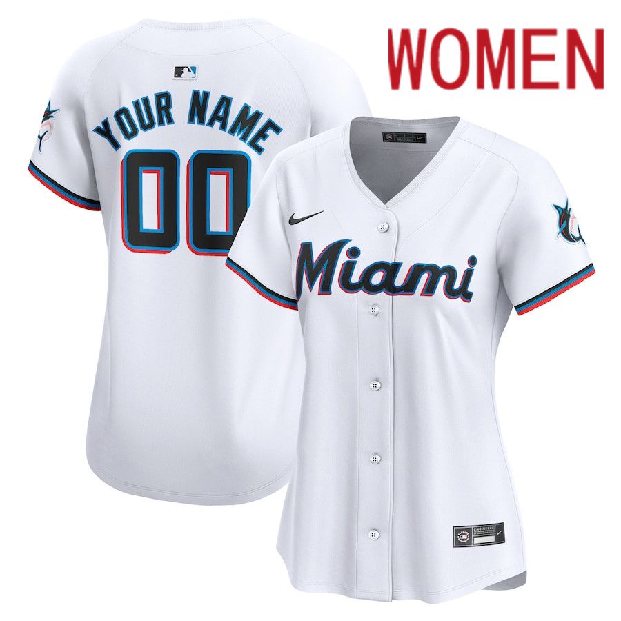 Women Miami Marlins Nike White Home Limited Custom MLB Jersey->customized mlb jersey->Custom Jersey